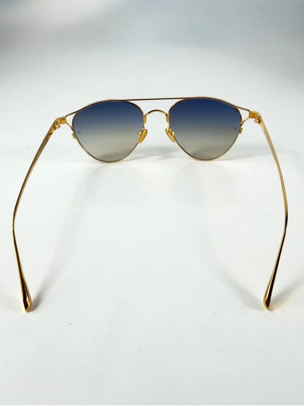 Linda Farrow Omar Aviator Sunglasses Gold Blue LFL804 C7 Titanium NWT Full Set
